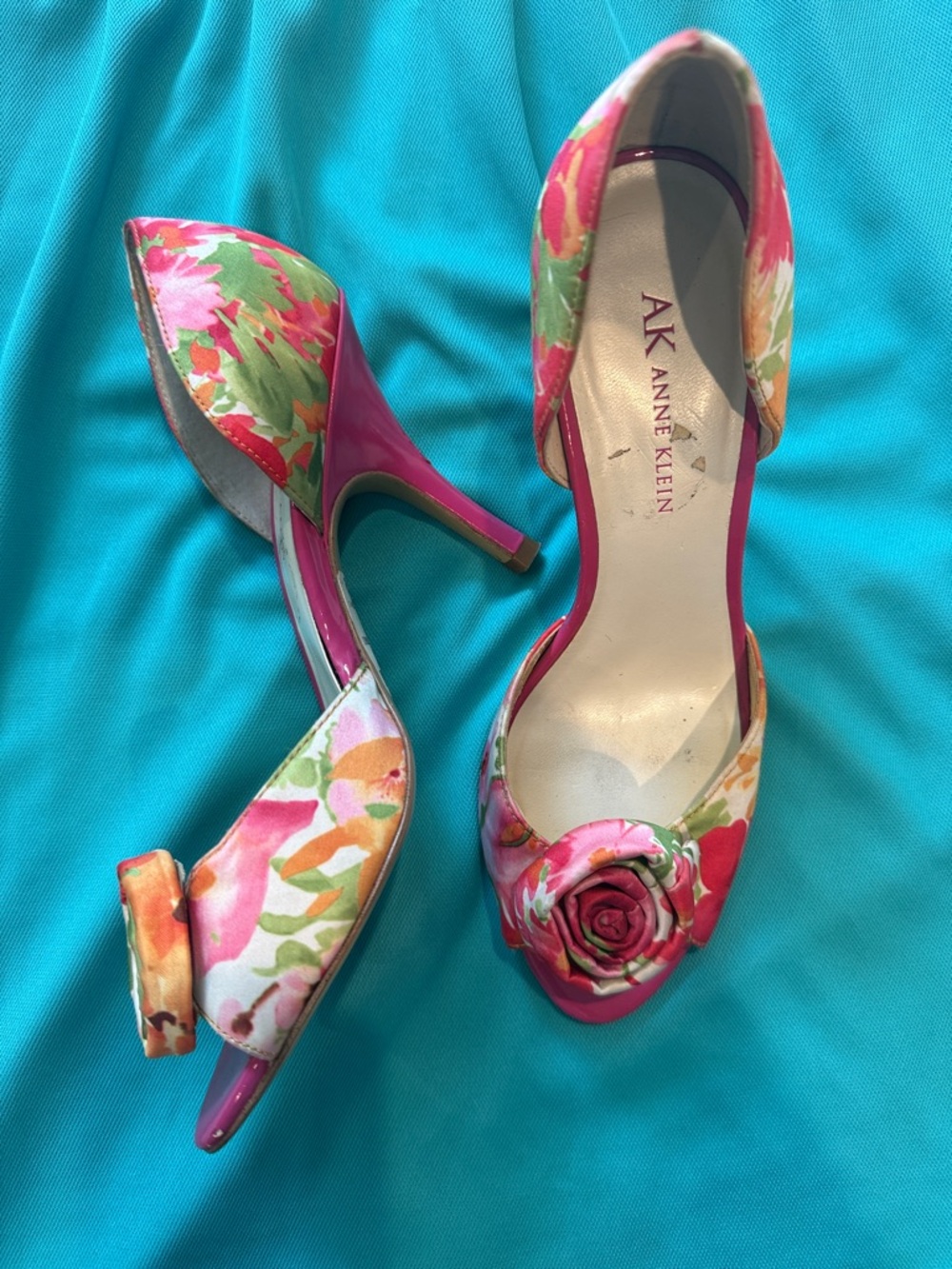 Anne Klein Floral Pink Open-Side Heels with Rose Accent